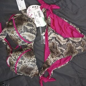 Beach Bunny NWT B1417 Snake MD Top Lg Bottom